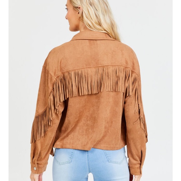 Mystree Fringe back faux suede Shacket- NWT - Picture 2 of 11